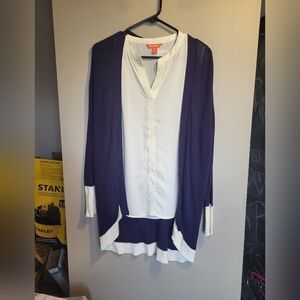 2 For 1 DEAL Purple Cardigan With Off White Blouse, Size Medium